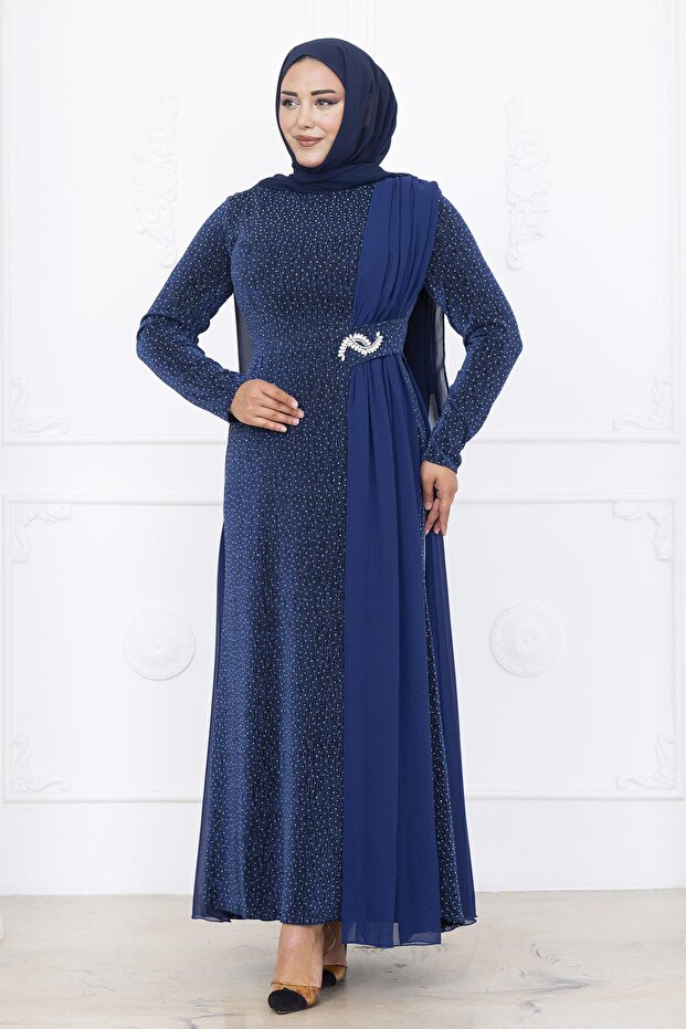 Nil Abiye Elbise İndigo - 1