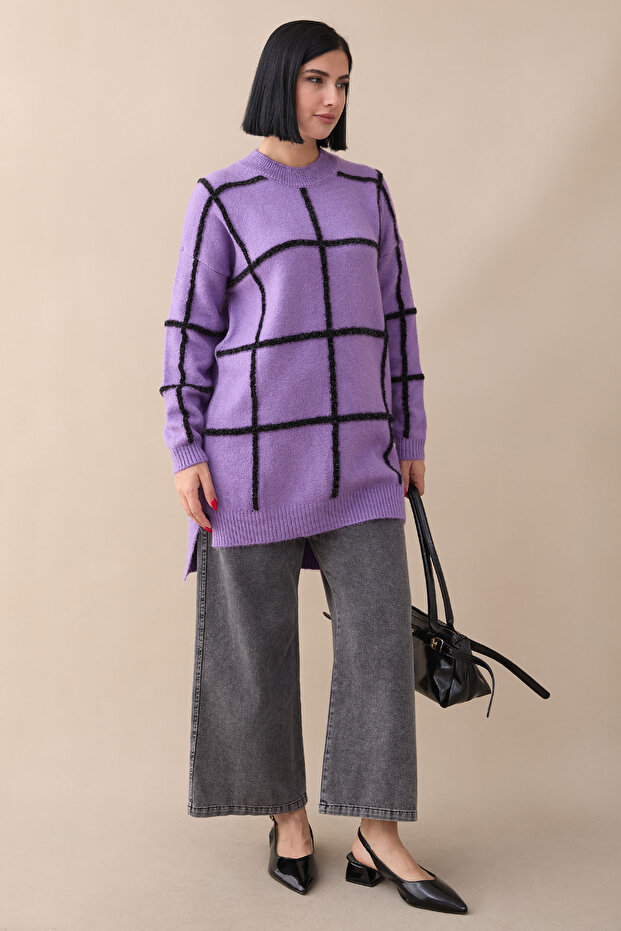 Simli Yumoş Mor Triko Tunik - 6