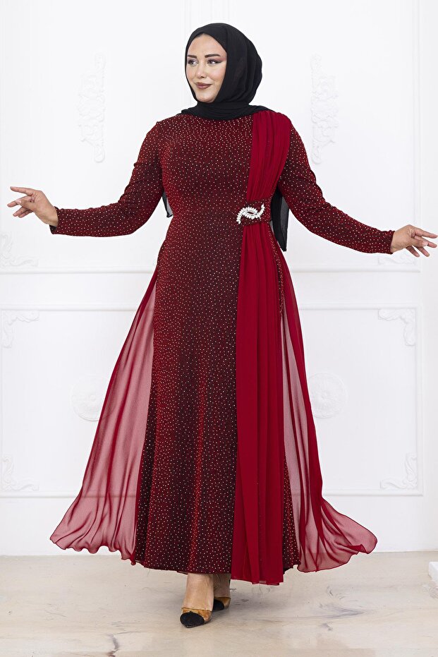 Nil Abiye Elbise Bordo - 1