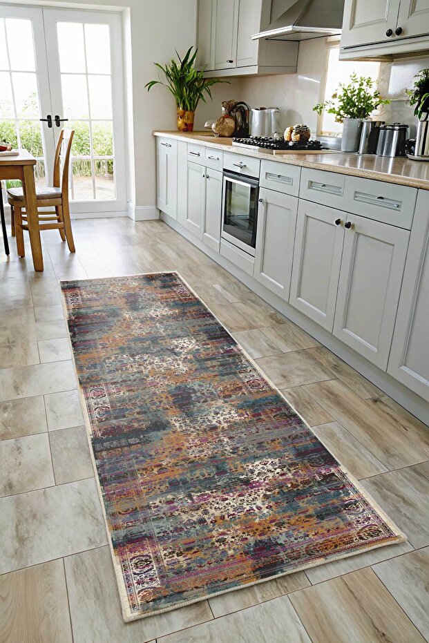 Kaşmir doku yumuşak kaymaz pamuk taban oturma odası salon mutfak koridor çocuk odası mor halı kilim - 4