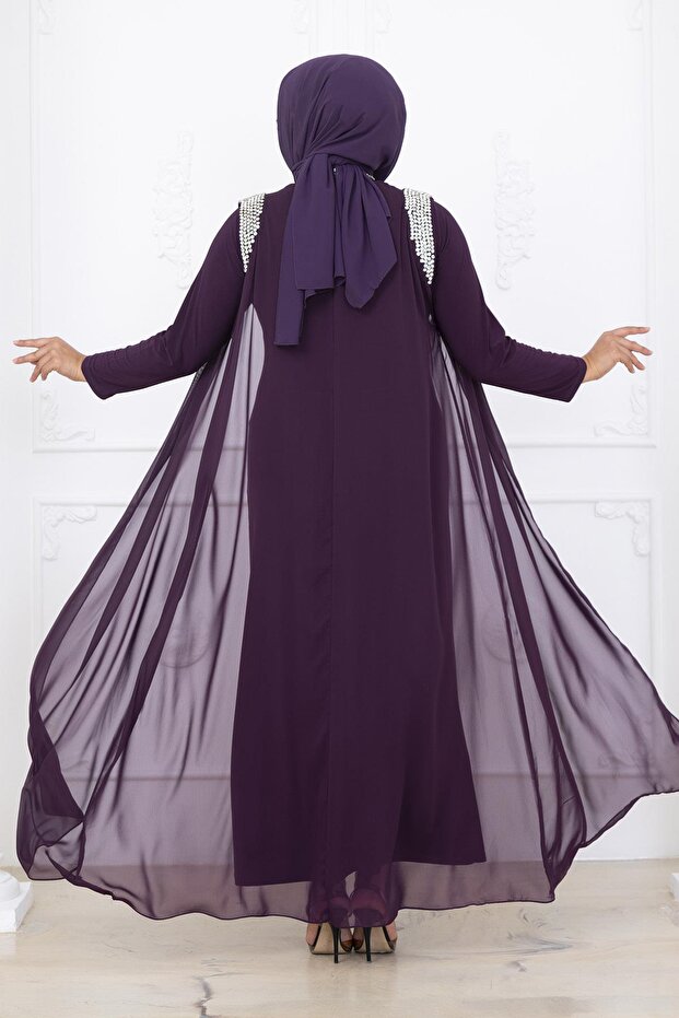 Zambak Abiye Elbise Mürdüm - 5