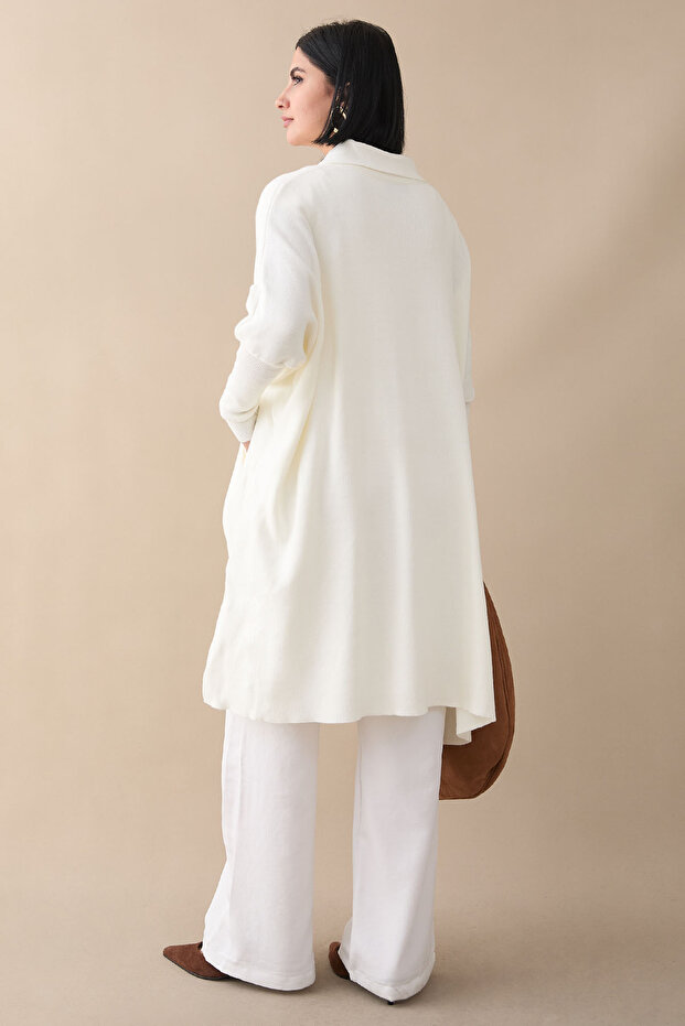 Ecru pončo s balonovým rukávem - 6