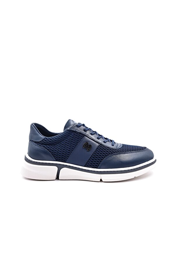 Genuine Leather and Textile Men's Navy Blue Casual Comfort Shoes