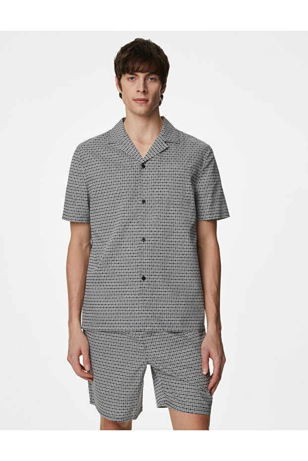 Kısa Kollu Desenli Supima® Pijama Üstü - 1