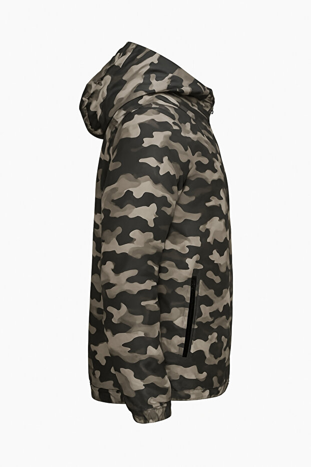 Camouflage Patterned Hooded Raincoat - 4
