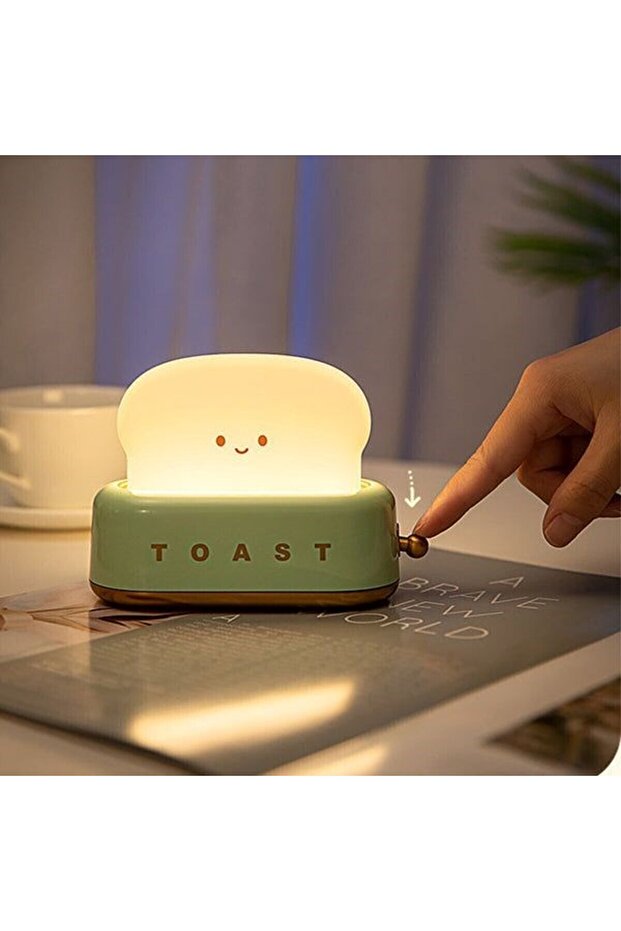 Light Yeşil Tost Gece Lambası – Şarjlı & Pilli LED, Sevimli Tasarım ve Hediyelik - 3