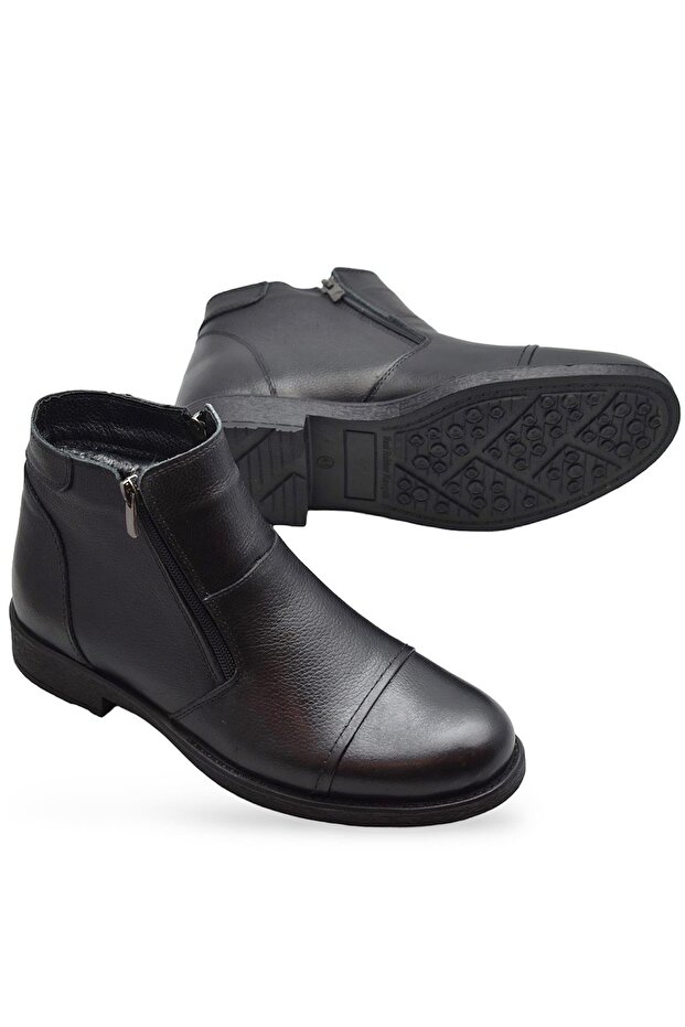 TAB3406 İçi Kürklü Hakiki Deri Erkek Bot Ayakkabı Ortopedik Taban Fermuarlı Deri Bot - 5