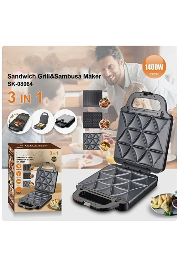 3 in 1 Sandwich Maker – Interchangeable Plates for Samosa, Waffle & Grill | Non-Stick, Easy Clean