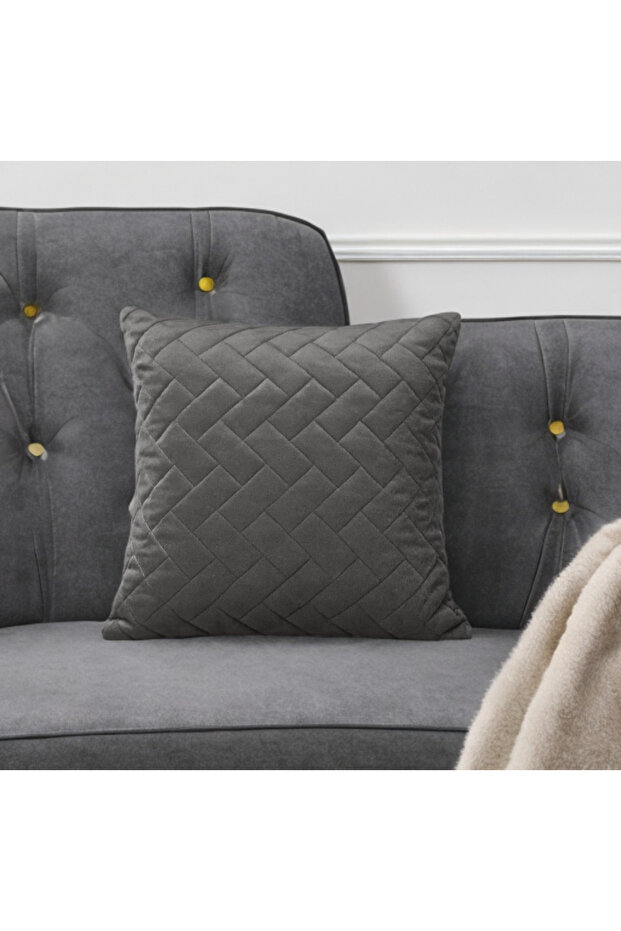  Velvet Patterned Throw Pillow Cover 45X45 cm – Modern Zigzag Stitched Decorative Pillowcase