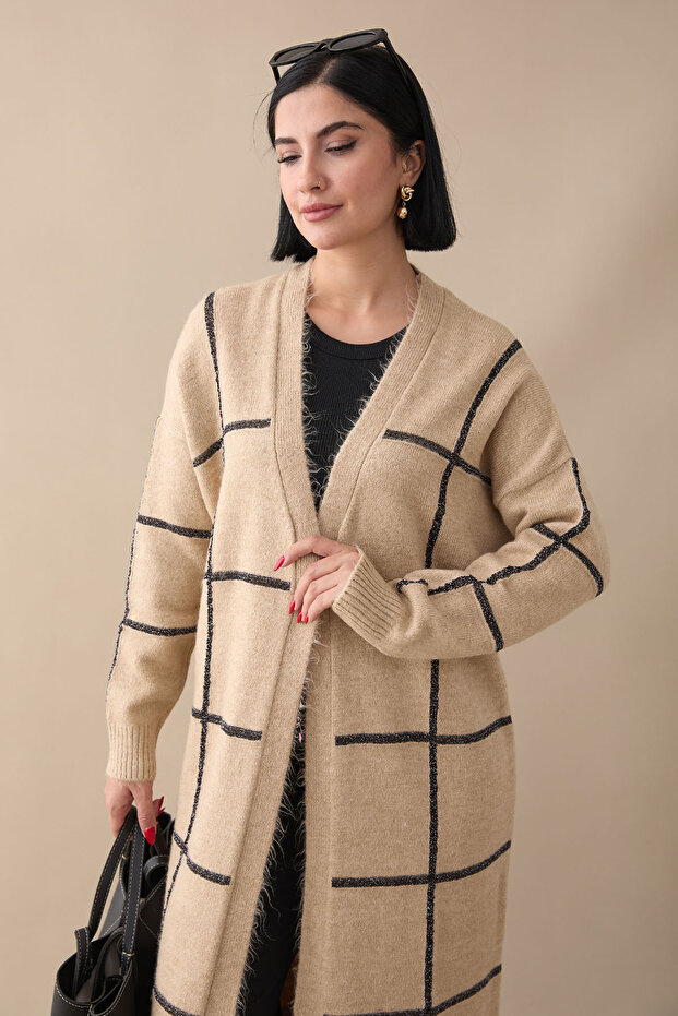 Sim Şeritli Bej Triko Hırka - 2