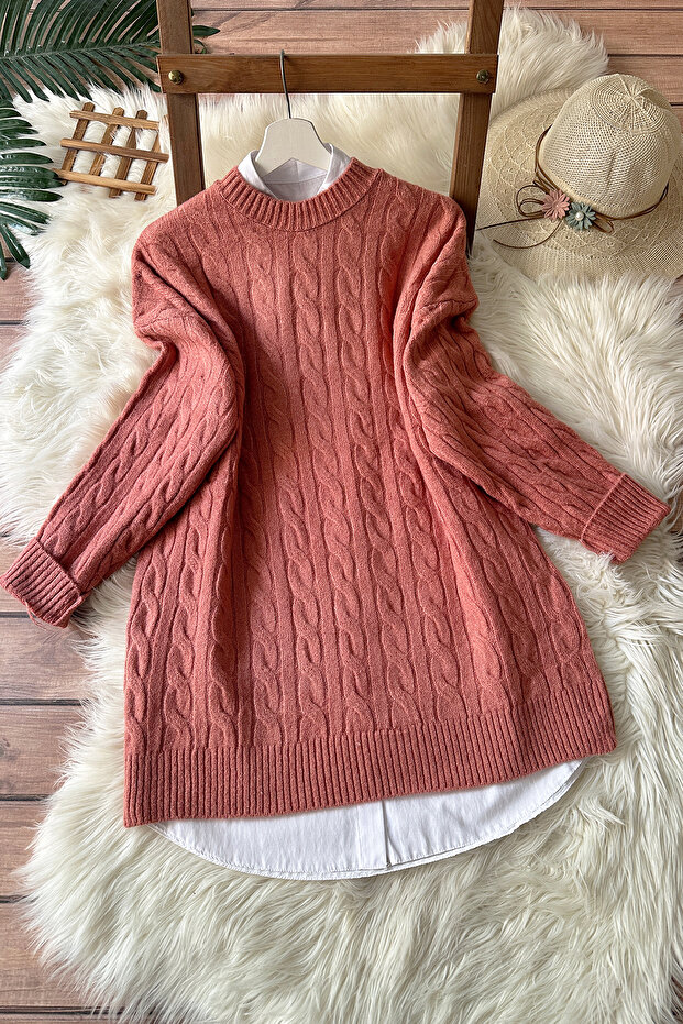 Leyla Saç Örgü Yumoş Triko Kazak - Gül Kurusu - 3