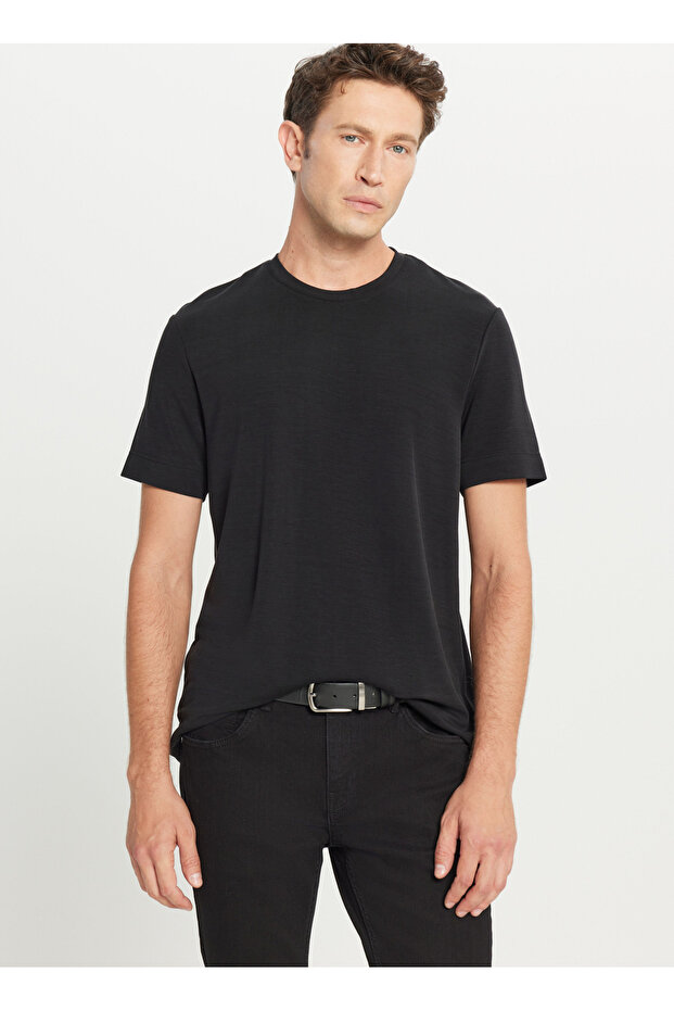 Crew Neck Black Men's T-Shirt Ace091261559_Syh