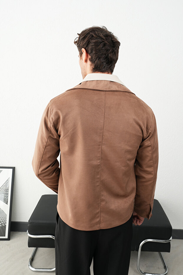 Regular Kalıp Gömlek Yaka Süet Erkek Mont - 4