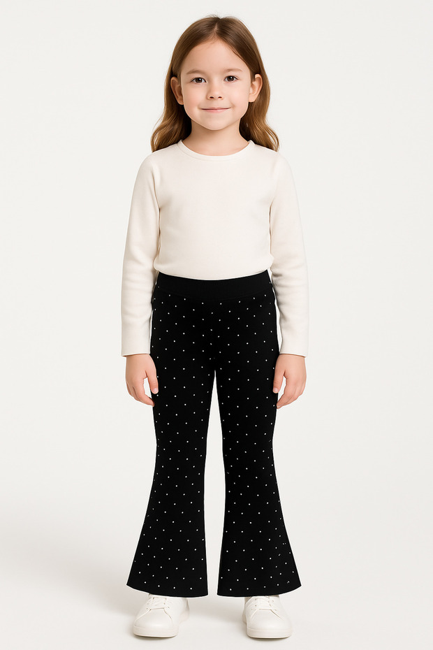 Girl's Stone Detailed Spanish Flared Pants Flare Fabric 4-12 Years Old