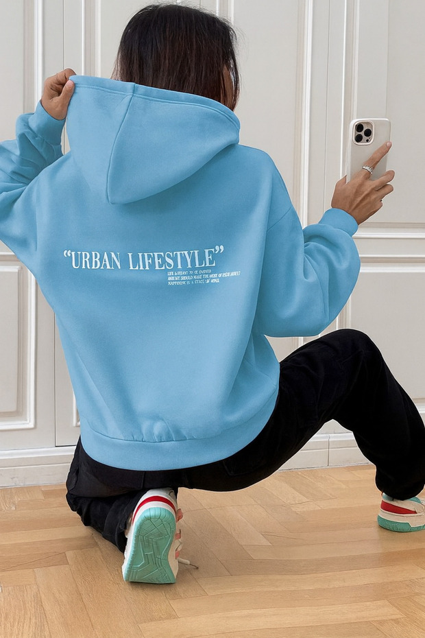 Unisex 3 Thread Kangaroo Pocket Hooded Sweatshirt Urban Lifestyle Printed Comfortable Casual Style