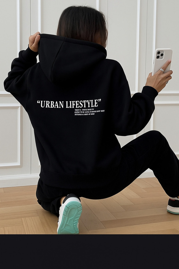 Unisex 3 Thread Kangaroo Pocket Hooded Sweatshirt Urban Lifestyle Printed Comfortable Casual Style