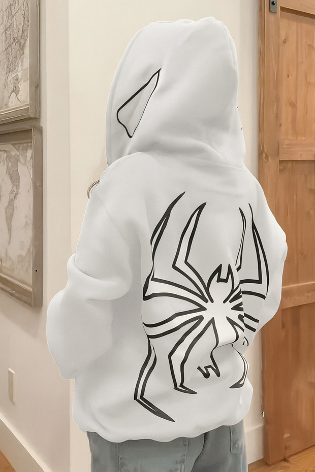 Unisex 3 Thread Kangaroo Pocket Hooded Sweatshirt Custom Spider Printed Comfortable Casual Style