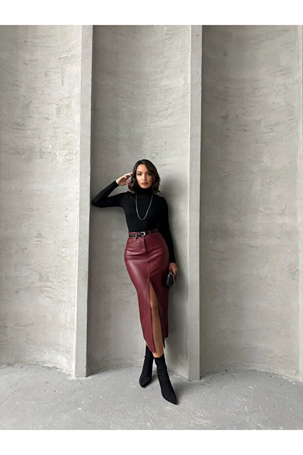 Кожена миди пола с цепки - 3