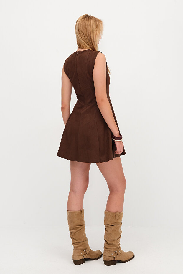 Süet Mini Elbise E17545 - 5