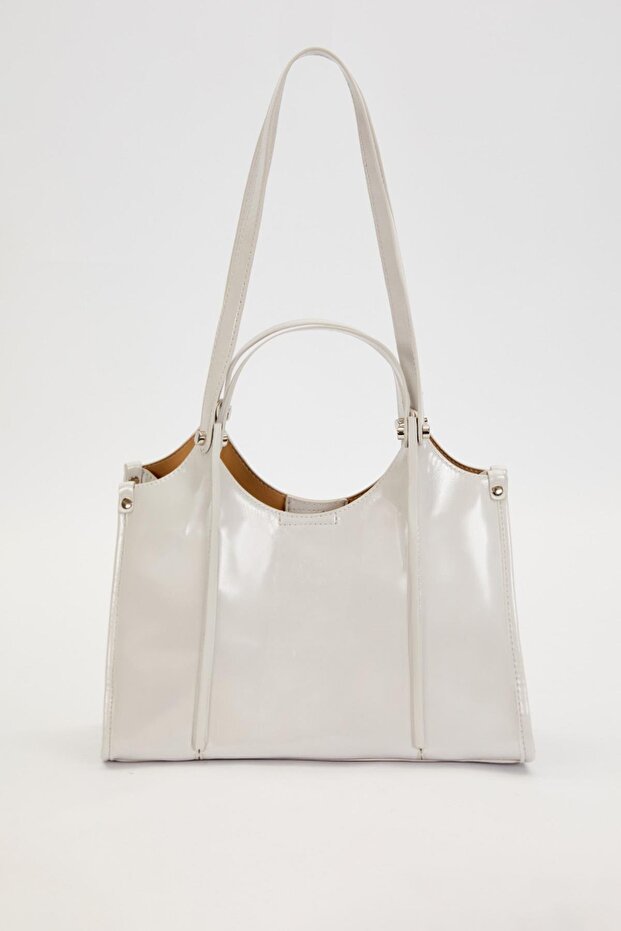 حقيبة كتف كبيرة ذات عينين باللون الرمادي - 4