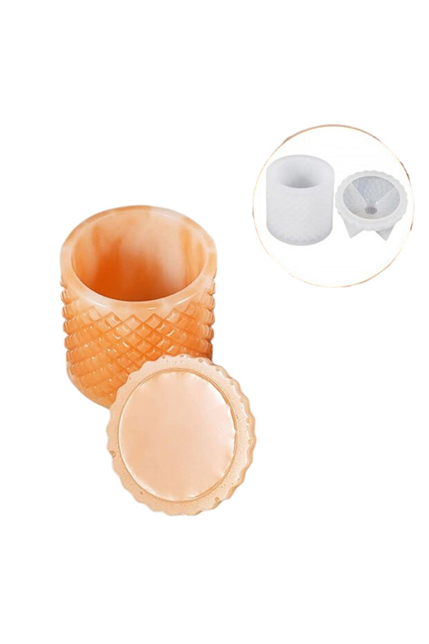 Silikon Epoksi Taş Tozu Geometrik Desen Mücevher Ve Saklama Kutusu Ve Mumluk Kalıbı - 4