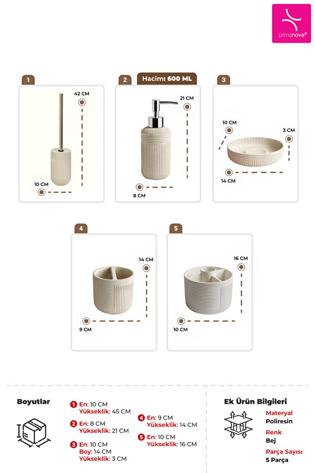 Scorro Banyo Seti 5 Parça - Bej - 3