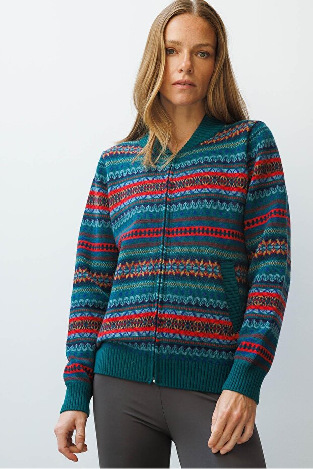 Women's Judge Collar Jacquard Wool Cardigan Early 20Th Century