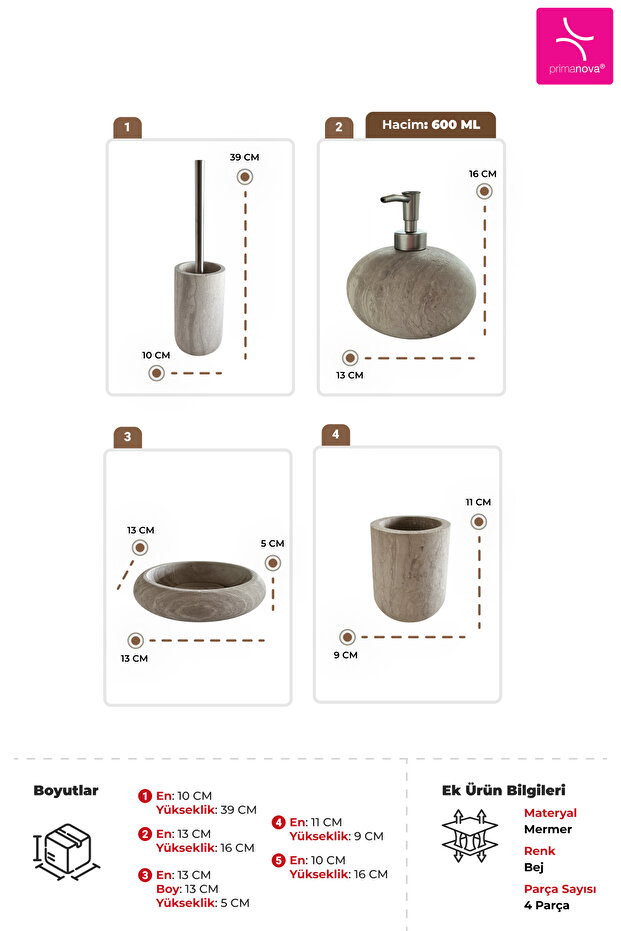 Bella Vita Banyo Seti 4 Parça - Bej - 3