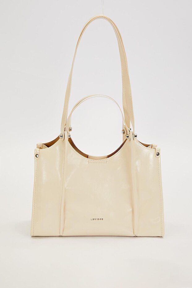 Beige Double Compartment Large Shoulder Bag - 1