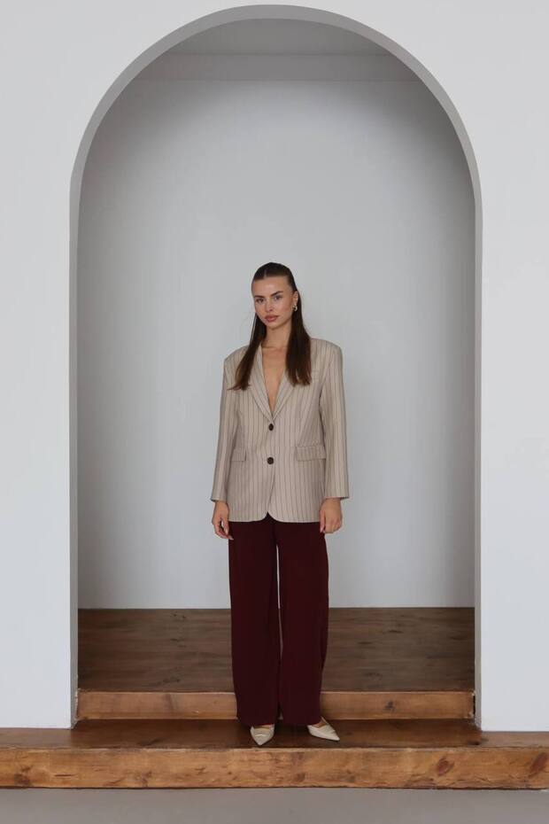 Çizgili Lacivert Blazer Ceket - 2