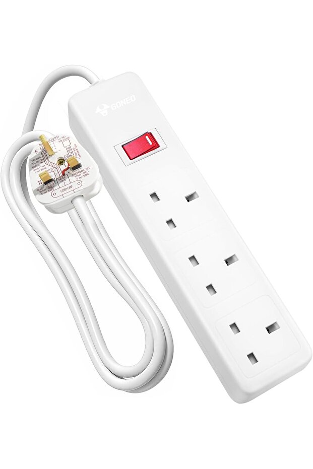 Extension Cord 3M Surge Protection 3 Way Outlets, Power Strip Wall Mounted with Individual Switches - 2