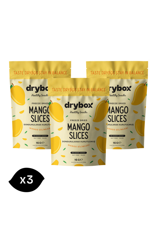 DRYBOX Mango Dilimleri 3x16g – İlave Şekersiz Dondurularak Kurutulmuş %100 Meyve