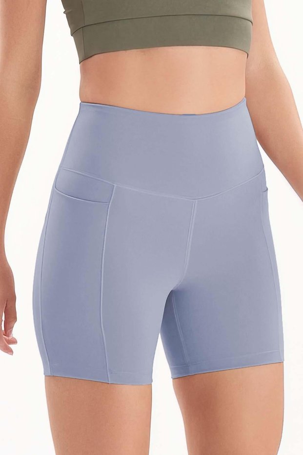 Women's High Waist Tummy Control Double Pocket Biker Shorts Short Sports Leggings 7109
