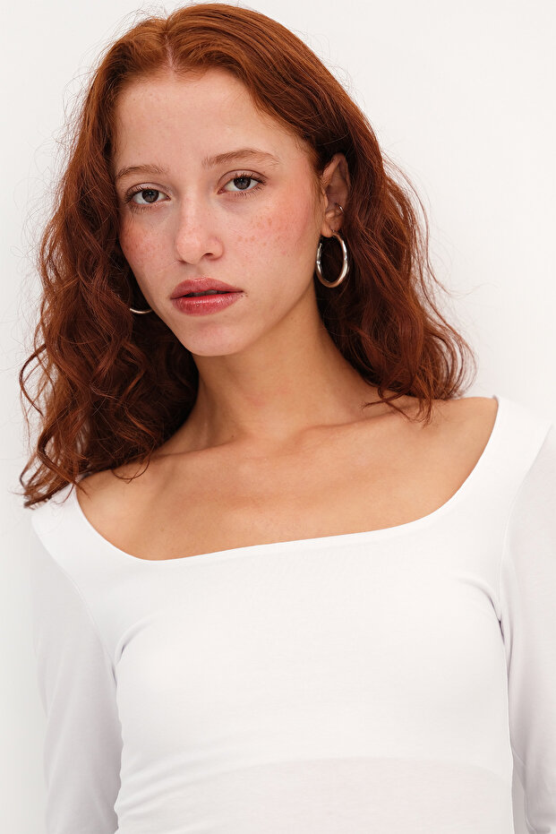 Kare Yaka Basic Bluz B1847 - 4