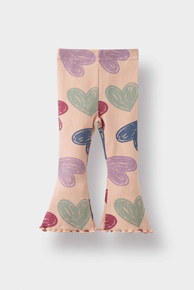 F0516 Pembe Kız Bebek 2'li Takım Kalp Desenli Sweatshirt İspanyol Paça Tayt - 2