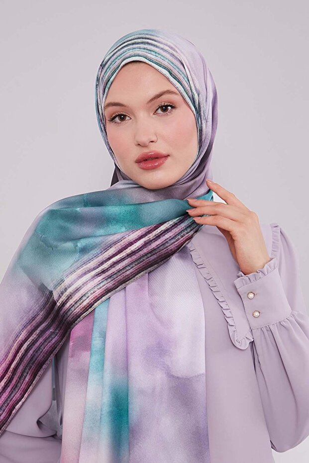 Mor Ebruli Desen Twill Şal - 3