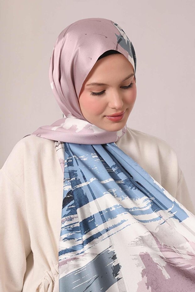 شال من نسيج التويل ذو نمط ظل وردي - 1