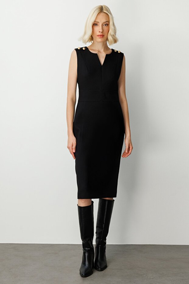 Ornamental Button Detailed Sleeveless Dress
