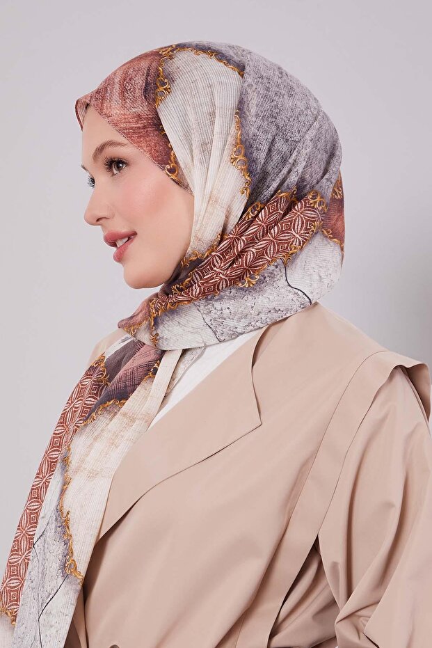 شال قطني بنمط مختلط باللون البنفسجي - 2