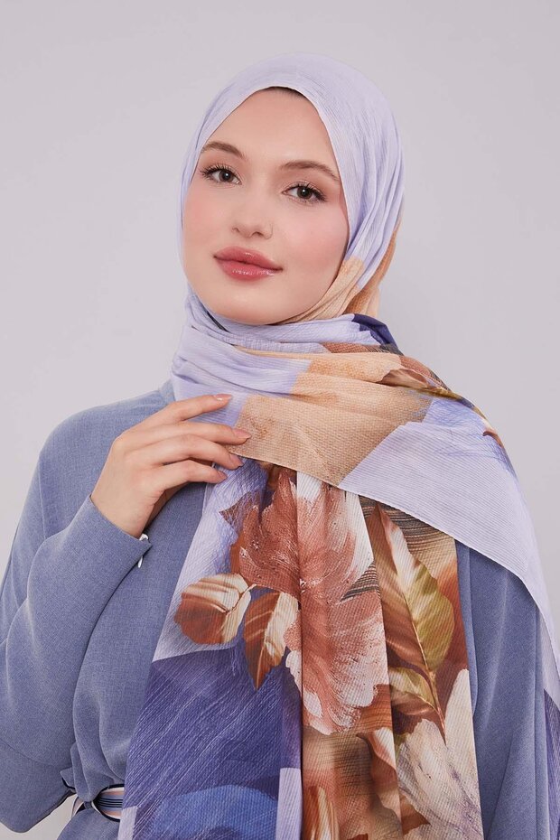 Blue Floral Striped Cotton Shawl
