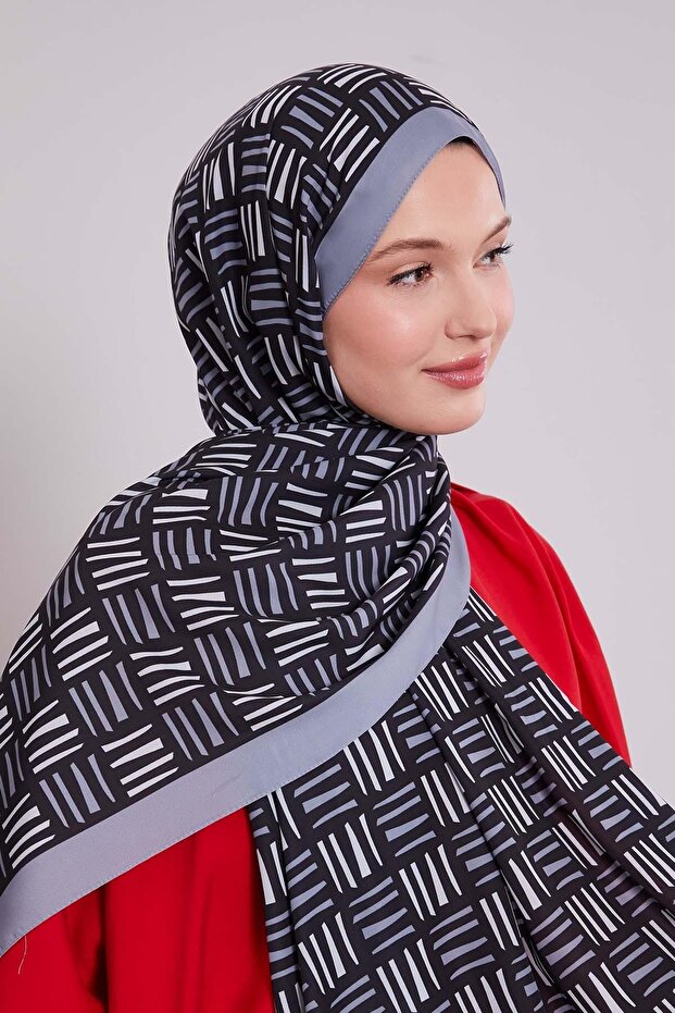 Dark Gray Square Line Pattern Club Shawl