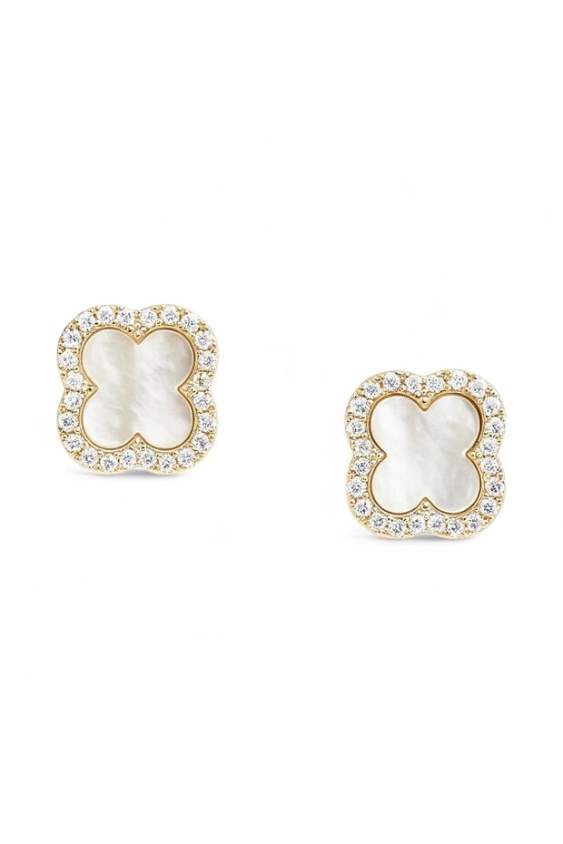 Vip Series Zircon and Stone Clover Earrings Gold