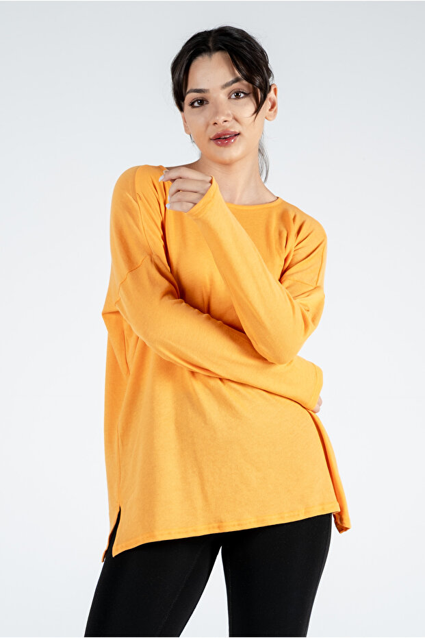 TURUNCU TRİKO UZUNKOL BLUZ - 1