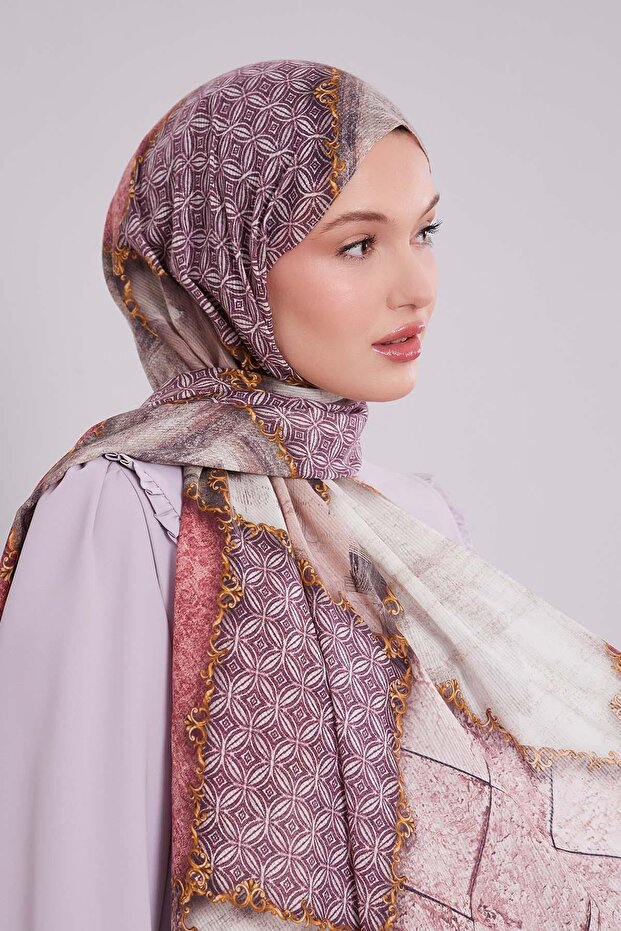 شال قطني بنمط مختلط من الورد - 1