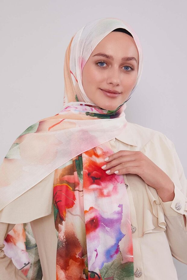 Pink Marbled Pattern Cotton Shawl - 2