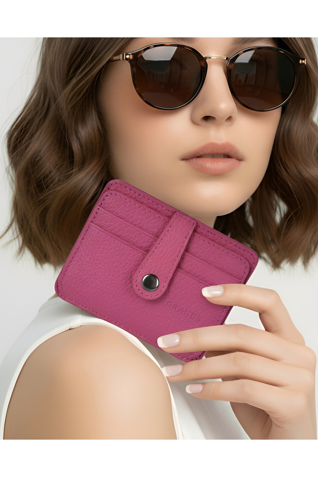 Genuine Leather Mini Pink Card Holder
