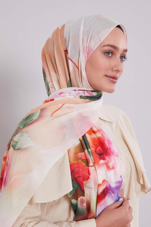 Pink Marbled Pattern Cotton Shawl - 1