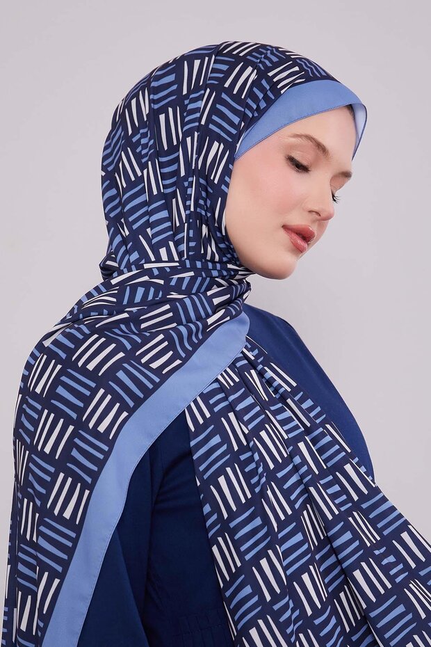 Blue Square Line Pattern Club Shawl