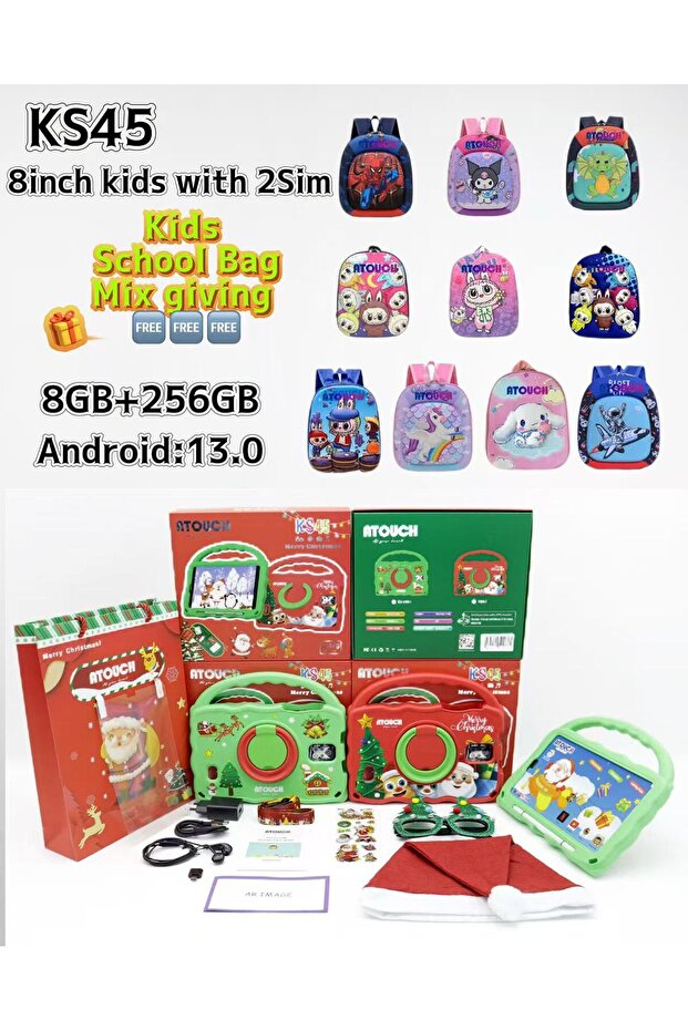 KS45 Kids Bundle | 8-Inch Tablet Android 13.0 8GB 256GB | Dual SIM | Free Cartoon School Bag