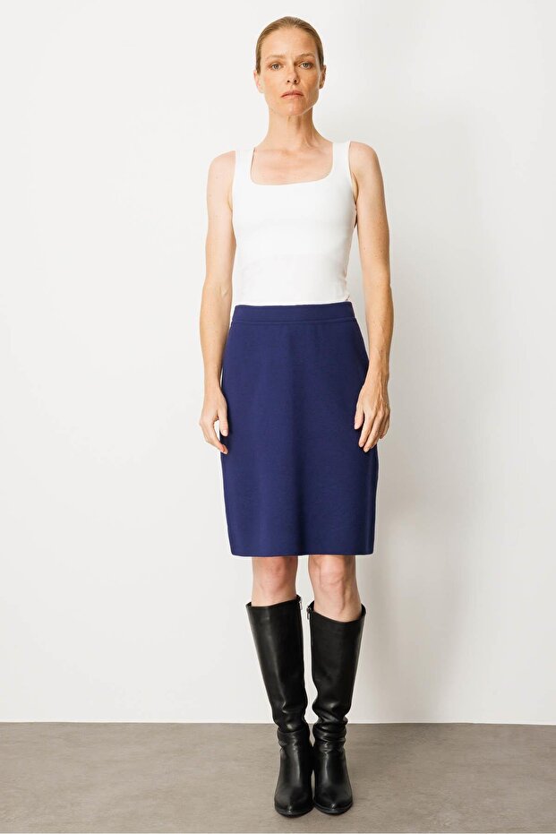 Kadın Triko Düz Basic Etek Lacivert - 4